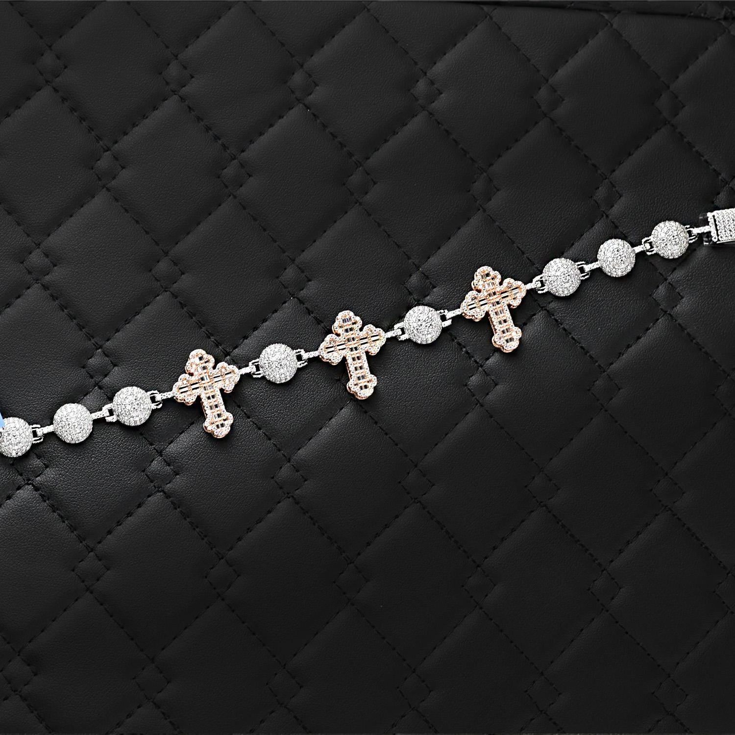 Two-Tone Moissanite Cross Bracelet: 925 Sterling Silver Iced Out Jewelry