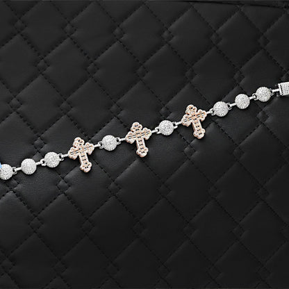 Two-Tone Moissanite Cross Bracelet: 925 Sterling Silver Iced Out Jewelry