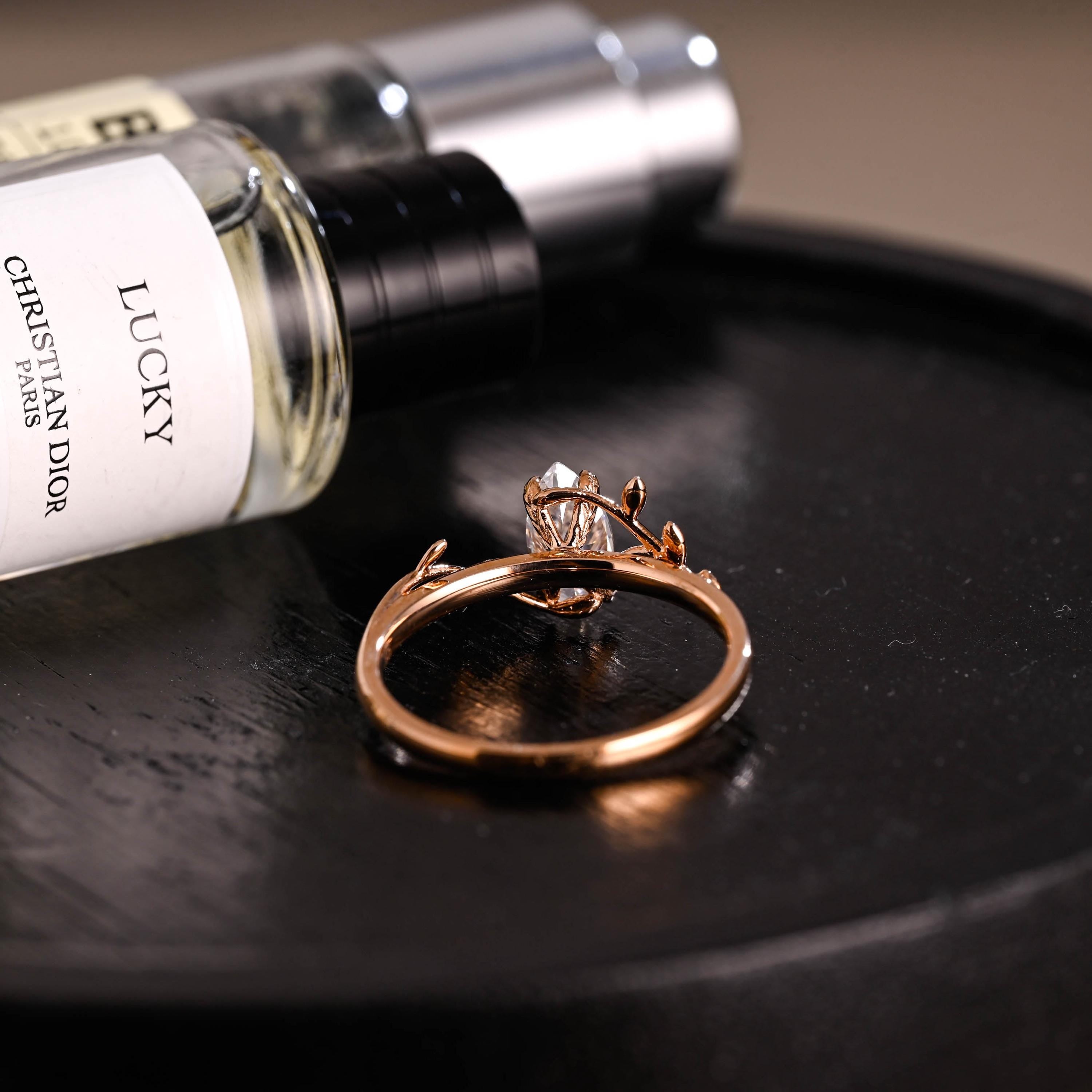Solid Gold Leaf Marquise Moissanite Engagement Ring