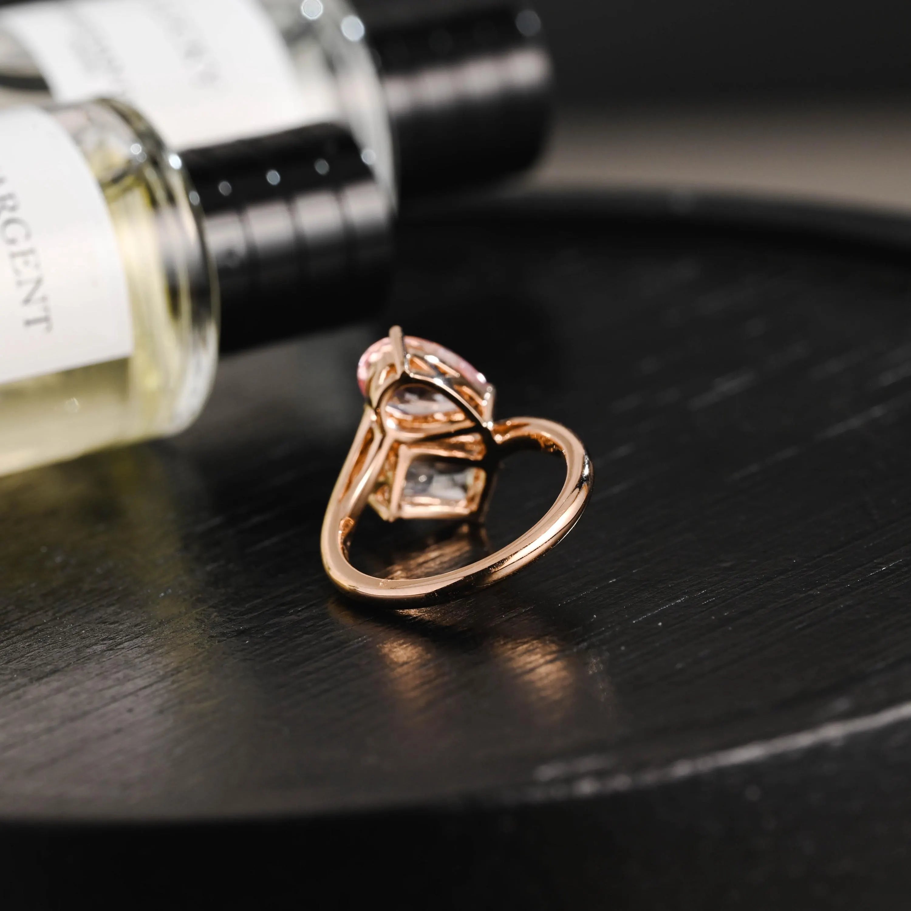 Solid Gold Toi et Moi Lab Grown Pink Sapphire & Emerald Cut Two Stone Moissanite Engagement Ring