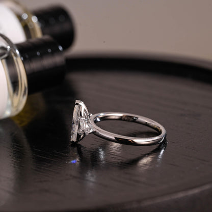 Solid Gold Marquise Moissanite Engagement Ring, Anniversary Gift