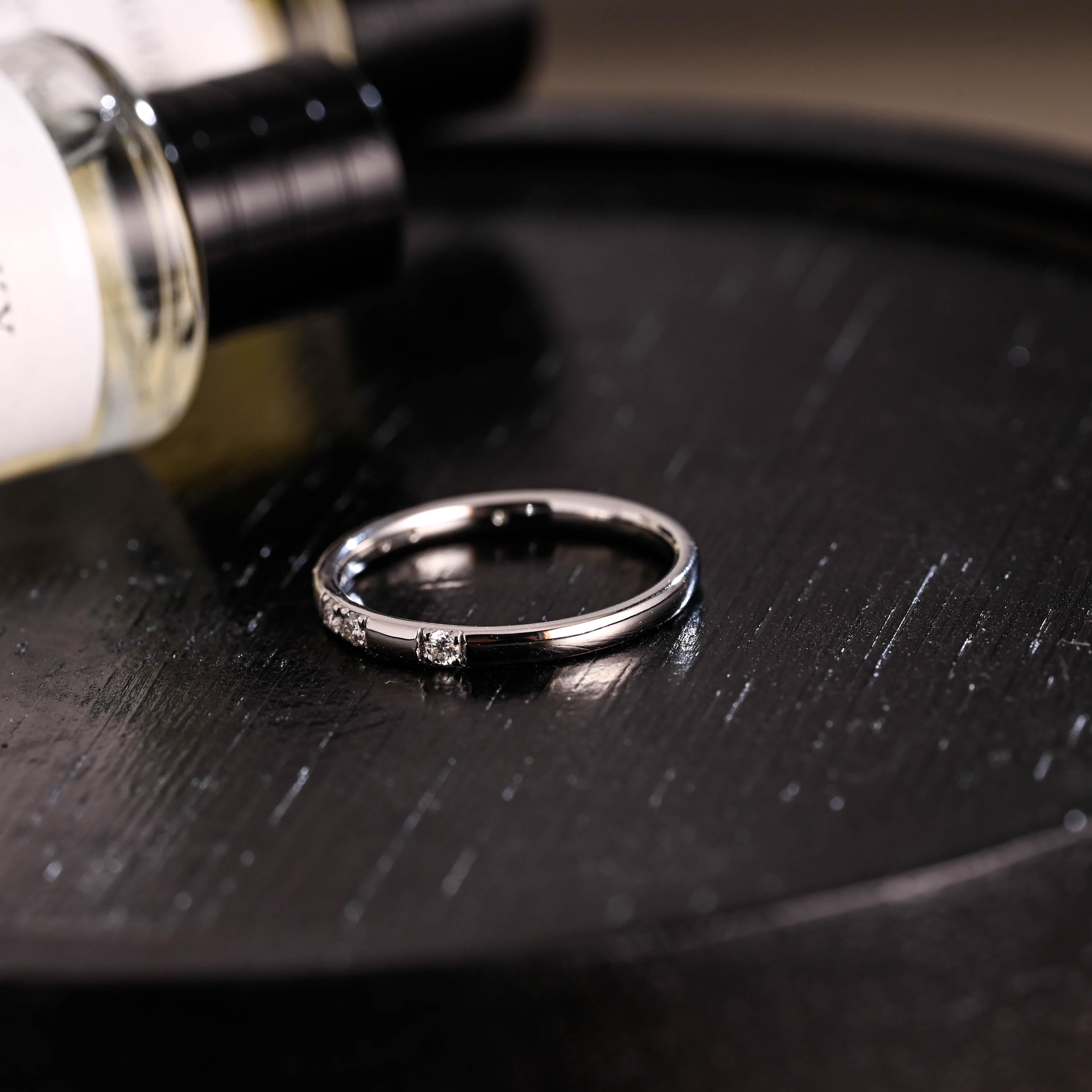 Solid Gold Round Cut Moissanite Wedding Band, Matching Ring