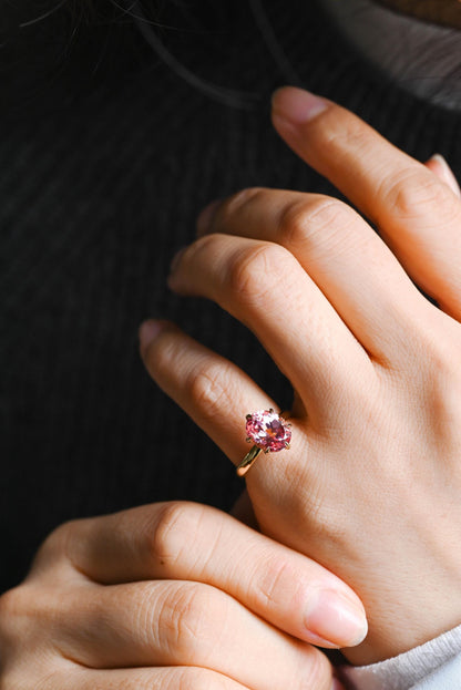 Solid Gold Oval Cut Lab Grown Pink Sapphire Engagement Ring, Nature Inspired Ring