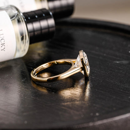 Solid Gold Bezel Elongated Cushion Cut Moissanite Engagement Ring, Proposal Ring, Promise Ring