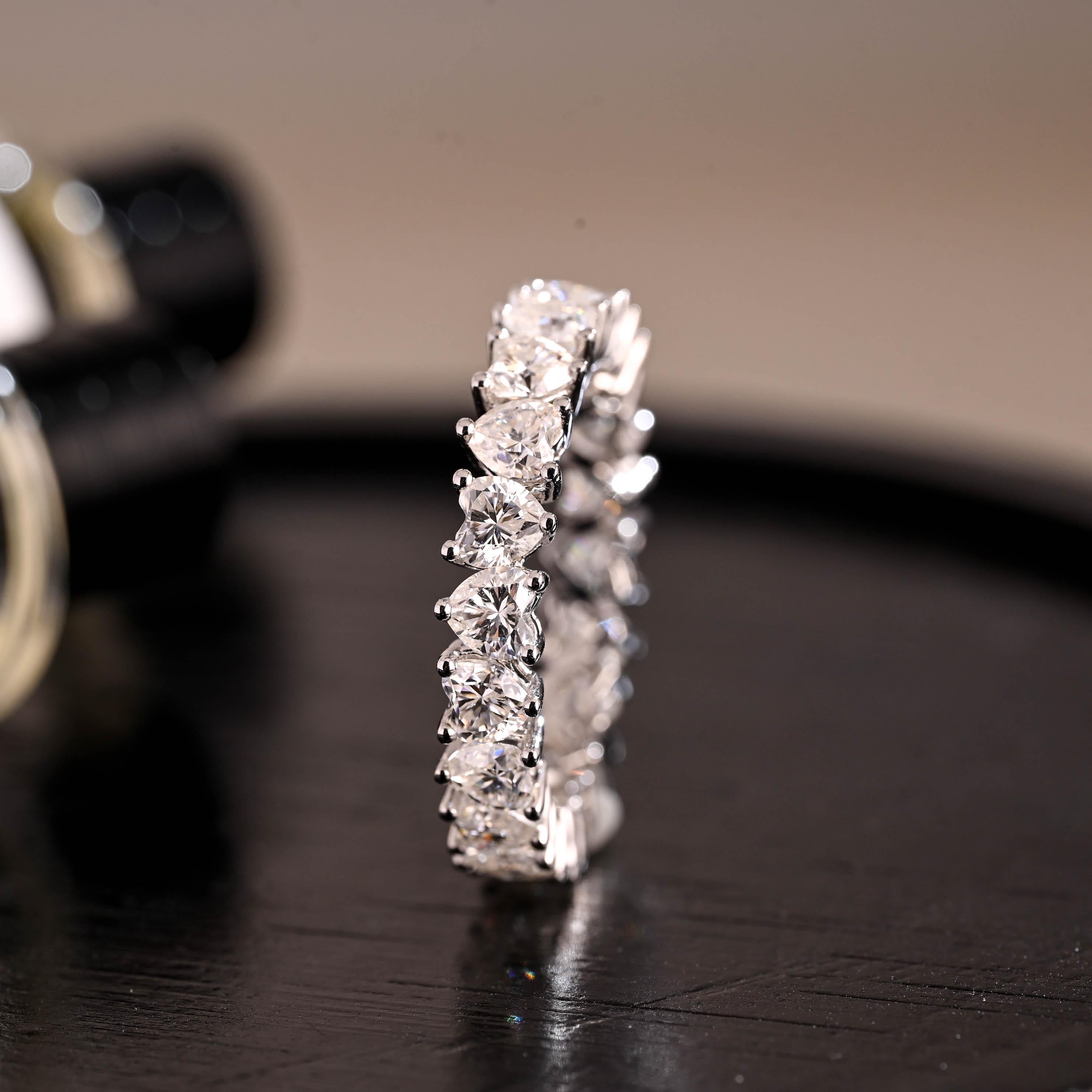 Solid Gold Heart Moissanite Eternity Band, Stackable Wedding Ring, SD-479
