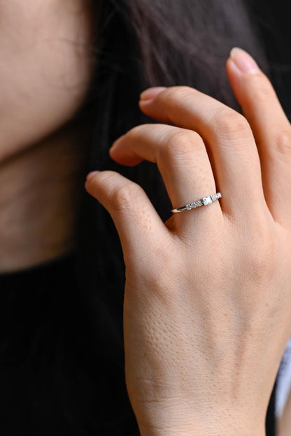 Solid Gold Moissanite Wedding Band, Princess & Round Cut Ring