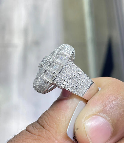 Iced Out Moissanite Ring: 925 Silver Hip Hop Bling, 7.52 Carat Baguette Round Moissanite Diamonds