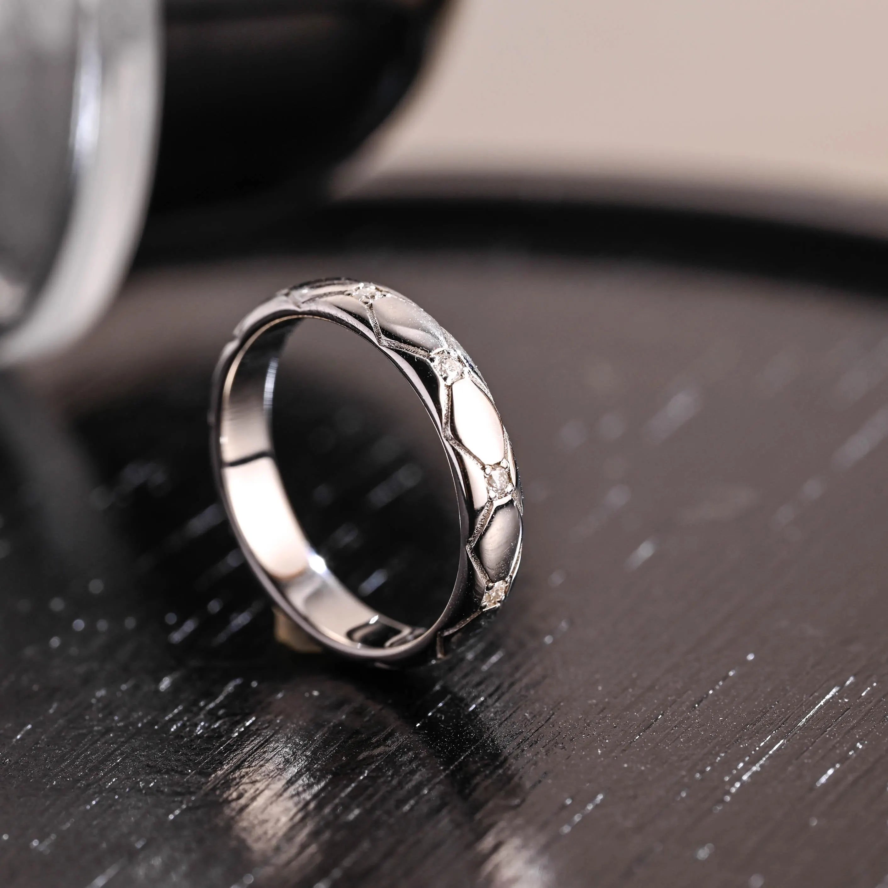 Unique Round Cut Moissanite Wedding Band, Full Eternity Moissanite Wedding Ring, 4mm Diamond Band, Engagement Ring, Anniversary Ring Gifts
