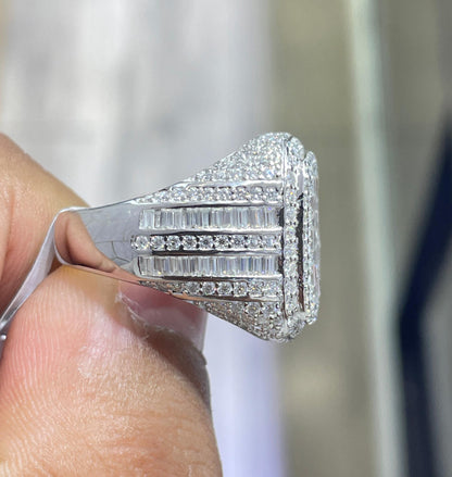 Iced Out Baguette Moissanite Ring: 925 Sterling Silver Hip Hop Jewelry
