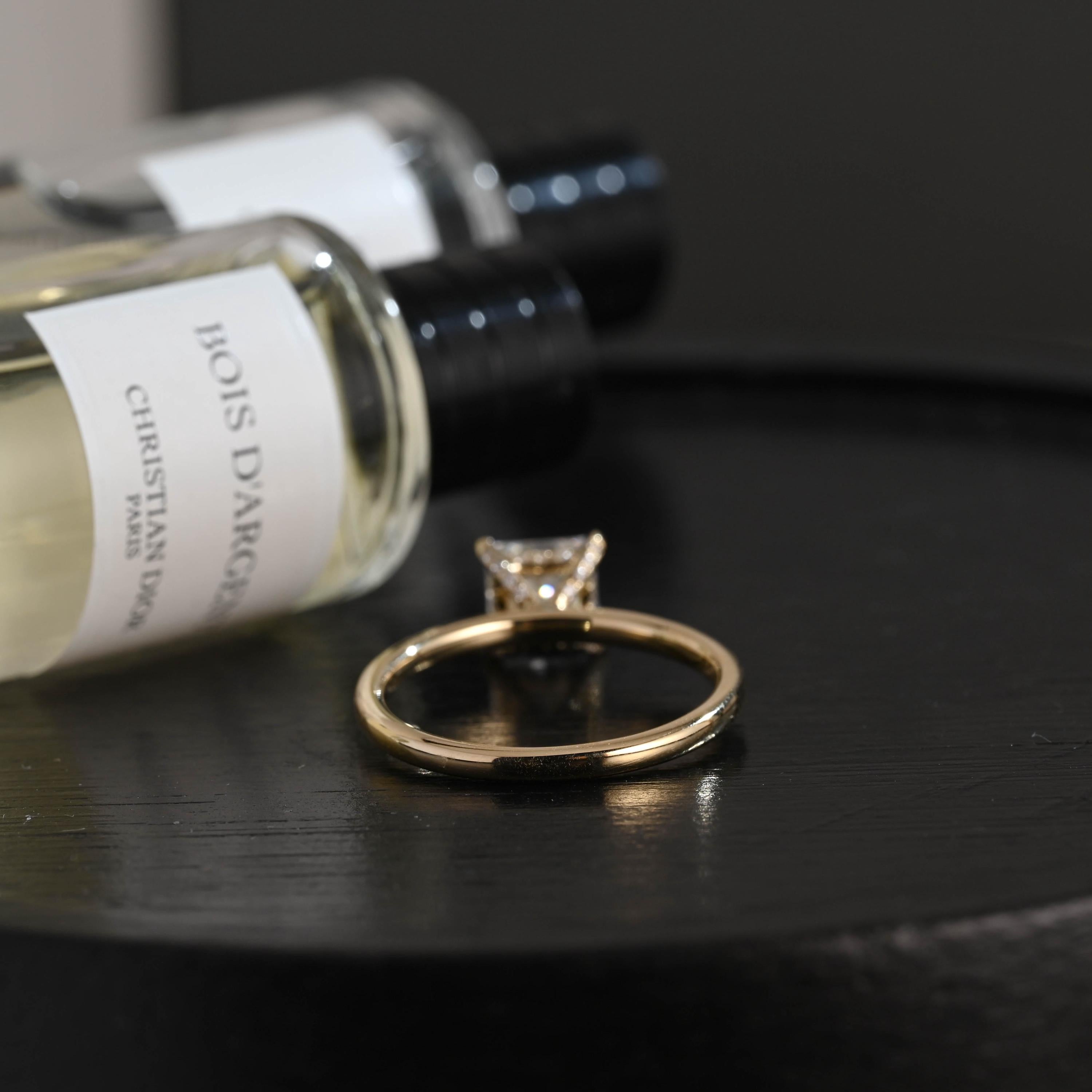 Solid Gold Princess Cut Moissanite Engagement Ring, Classic Low Setting Anniversary Ring for Women