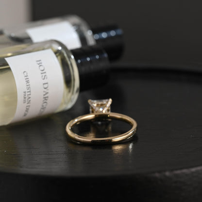 Solid Gold Princess Cut Moissanite Engagement Ring, Classic Low Setting Anniversary Ring for Women