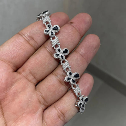 Moissanite Bracelet: Black Sapphire Cross, Sterling Silver, Iced Out 3.76ctw | 13.8mm