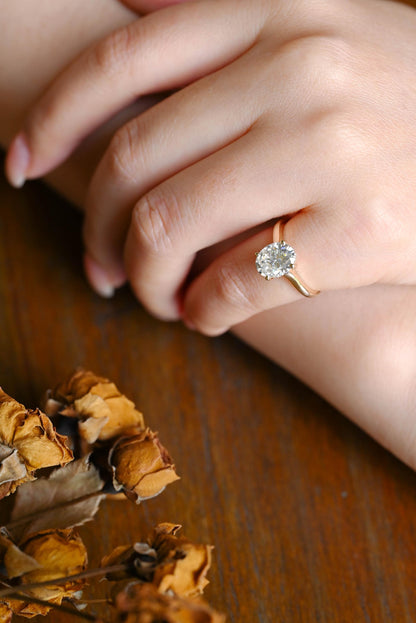 Solid Gold Oval Cut Moissanite Engagement Ring, Anniversary Gift Birthday Gift for Women Wife