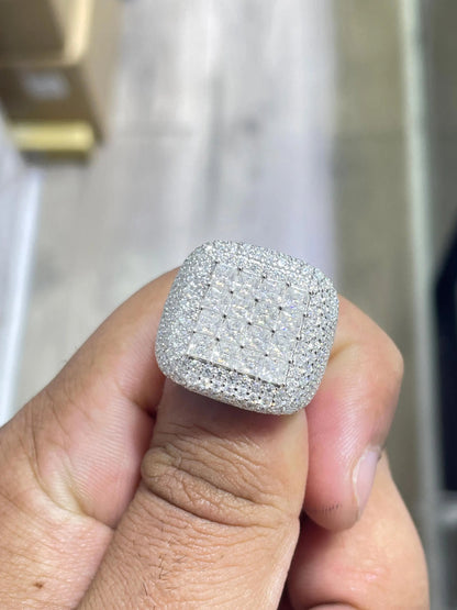 Men's 9.18CTW Moissanite Iced Out Dome Ring: 925 Silver VVS Moissanite Hip Hop Ring