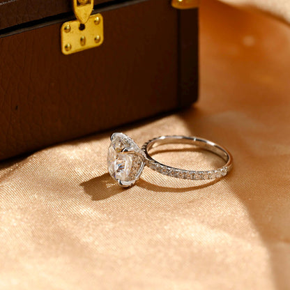 Prong Pave Cushion Cut Moissanite Engagement Ring, Hidden Halo Cushion Cut Wedding Ring, Half Pave Anniversary Ring for Her, Moissanite Gift