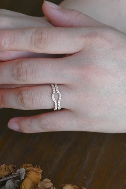 Solid Gold Round Cut Moissanite Wedding Band, Enhancer Matching Ring