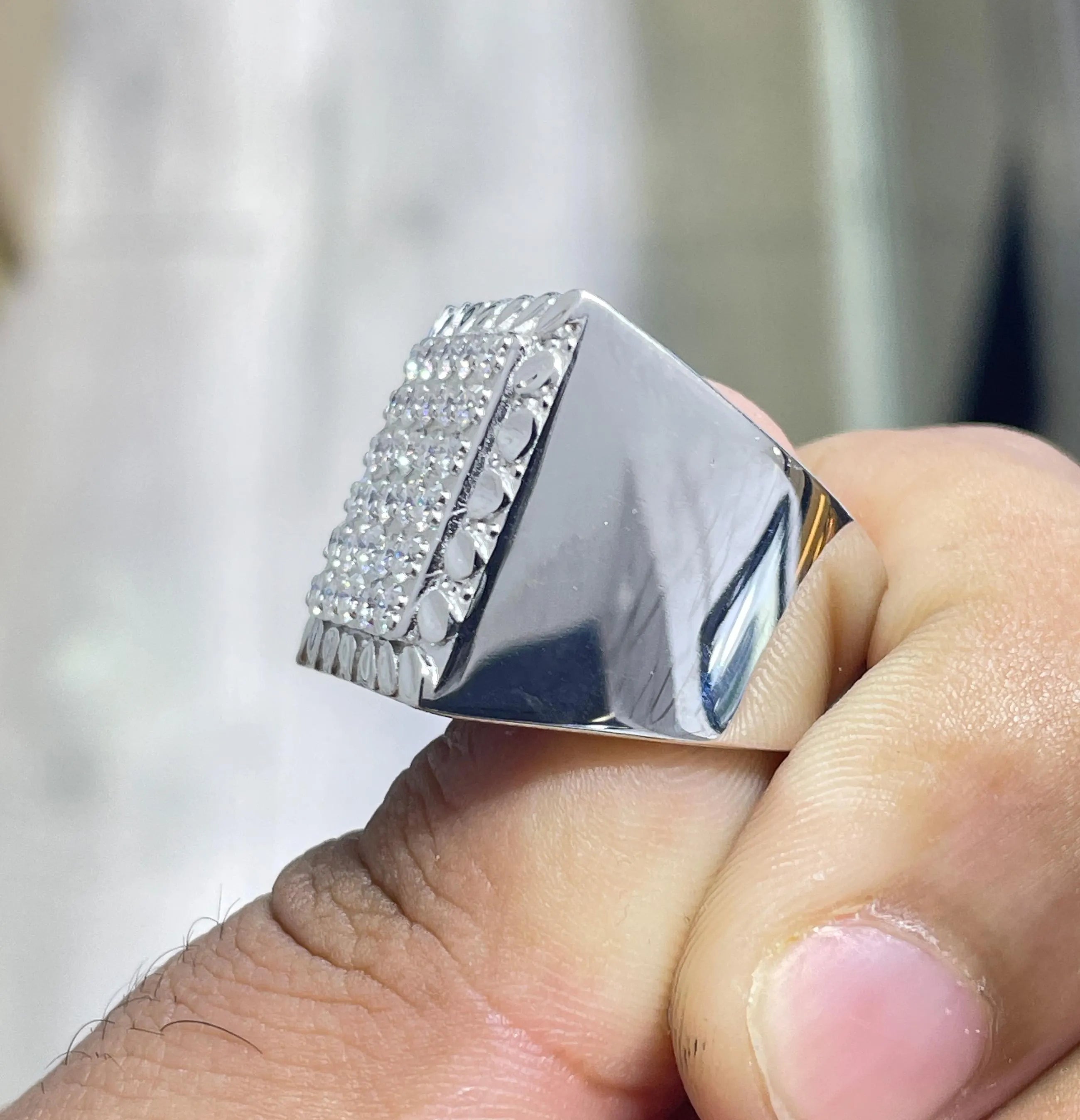 Moissanite Men's Engagement Ring: 14k Gold Plated Sterling Silver Cluster Ring