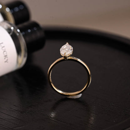 Solid Gold Solitaire Marquise Cut Moissanite Engagement Ring, Two Prongs Setting