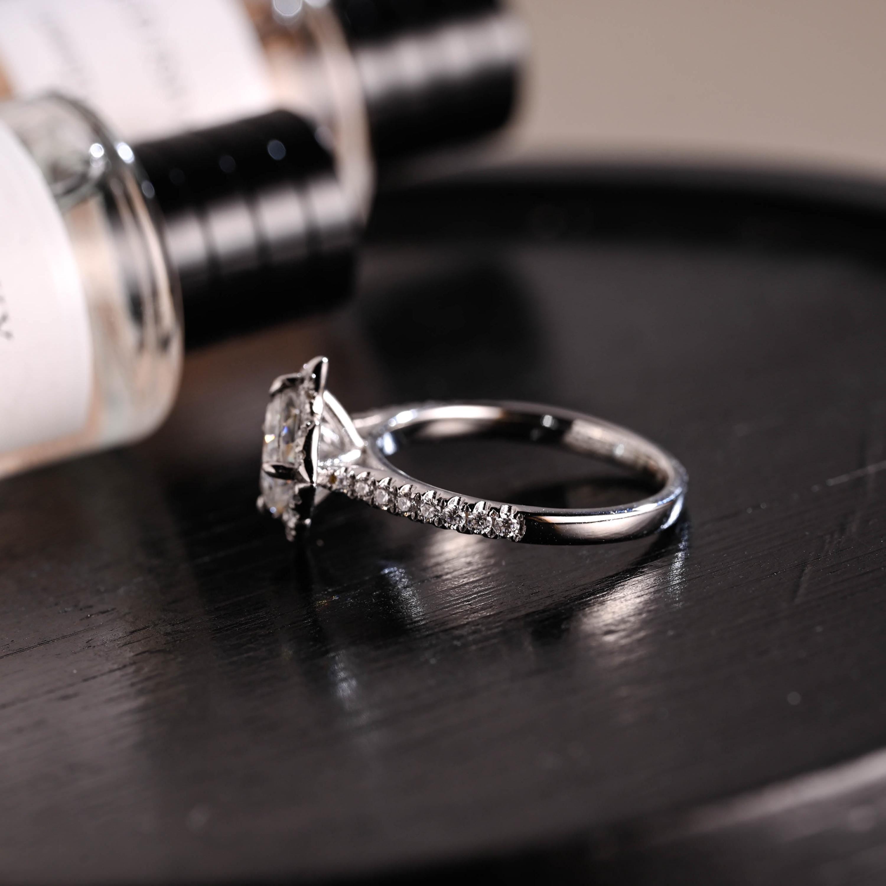 Solid Gold Cushion Cut Moissanite Engagement Ring, Halo Proposal Ring, Half Eternity Promise Ring, Wedding Ring, Anniversary Gift for Women
