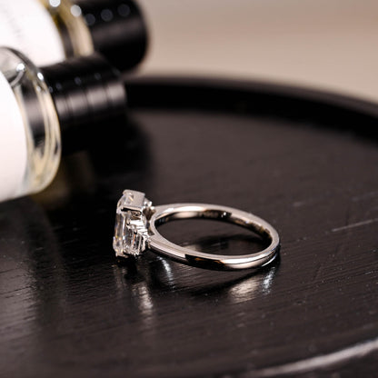 Side Stone Emerald Cut Moissanite Engagement Ring, Solid Gold Emerald Cut Moissanite Wedding Ring, Anniversary Ring, Moissanite Promise Ring