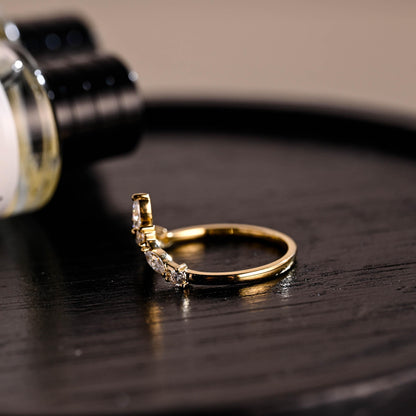 Solid Gold Moissanite Nest Wedding Band, Stackable Ring