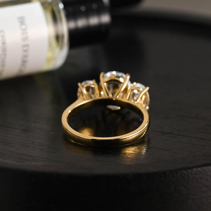 Solid Gold Three Stone Oval Moissanite Engagement Ring, Anniversary Gift Birthday Gift for Women