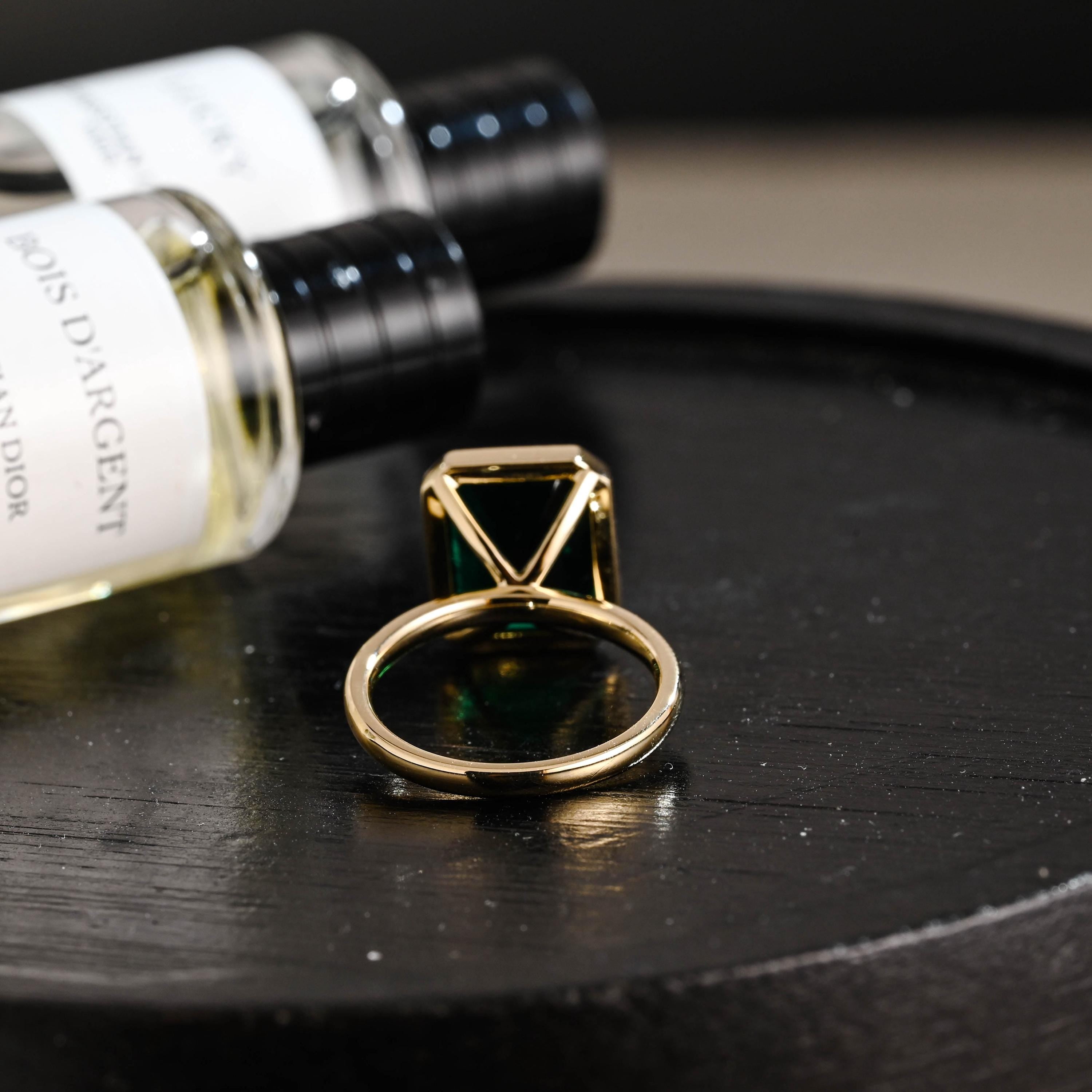 Solid Gold Lab Grown Emerald Engagement Ring, Promise Ring, Wedding Ring, Anniversary Gift Birthday Gift Valentine's Day Gift for Women Wife