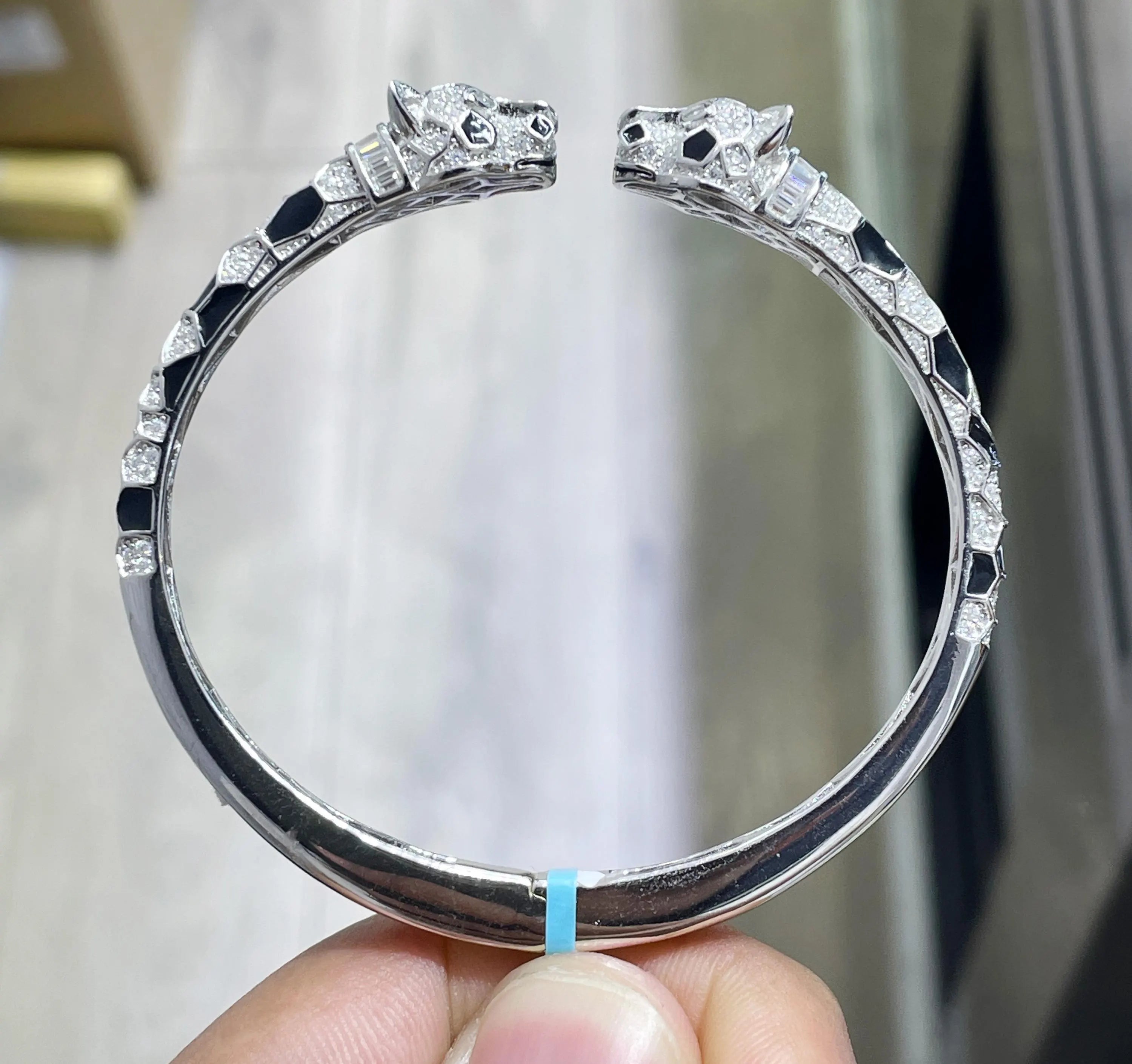 Moissanite Panther Bangle: 925 Silver, 14k Gold Plated, 3.11 CTW