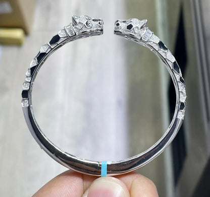 Moissanite Panther Bangle: 925 Silver, 14k Gold Plated, 3.11 CTW