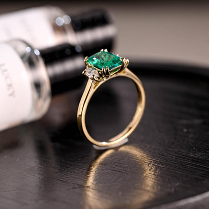 Lab Grown Emerald Engagement Ring, Three Stone Moissanite Wedding Ring, Anniversary Emerald Gemstone Ring, Moissanite Ring, Marquise Ring