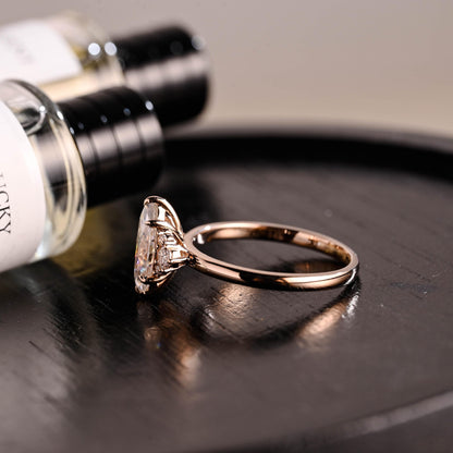 Marquise Cut Moissanite Engagement Ring, Starburst Side Cluster, Anniversary Gift