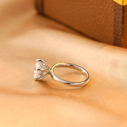 Hidden Halo Round Cut Moissanite Engagement Ring, Solid Gold Classic 6 Prongs Anniversary Ring