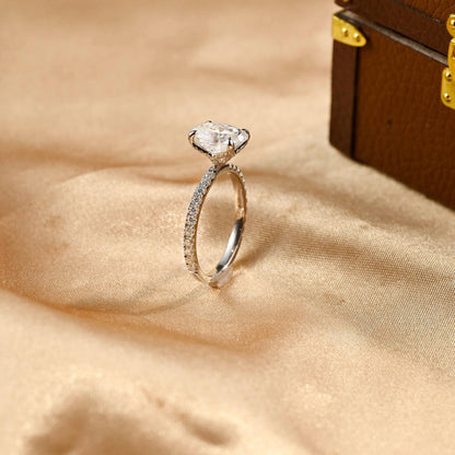 Solid Gold Tulip Setting Oval Cut Moissanite Engagement Ring, Nature Inspired Wedding Ring