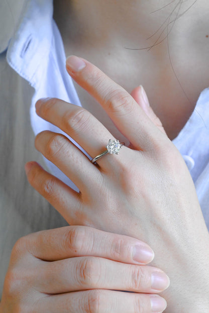 Solid Gold Solitaire Round Cut Moissanite Engagement Ring, Wedding Ring