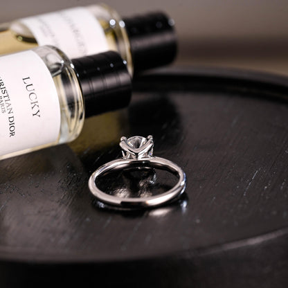 Solid Gold Round Cut Moissanite Engagement Ring, Anniversary Gift Birthday Gift for Women Wife