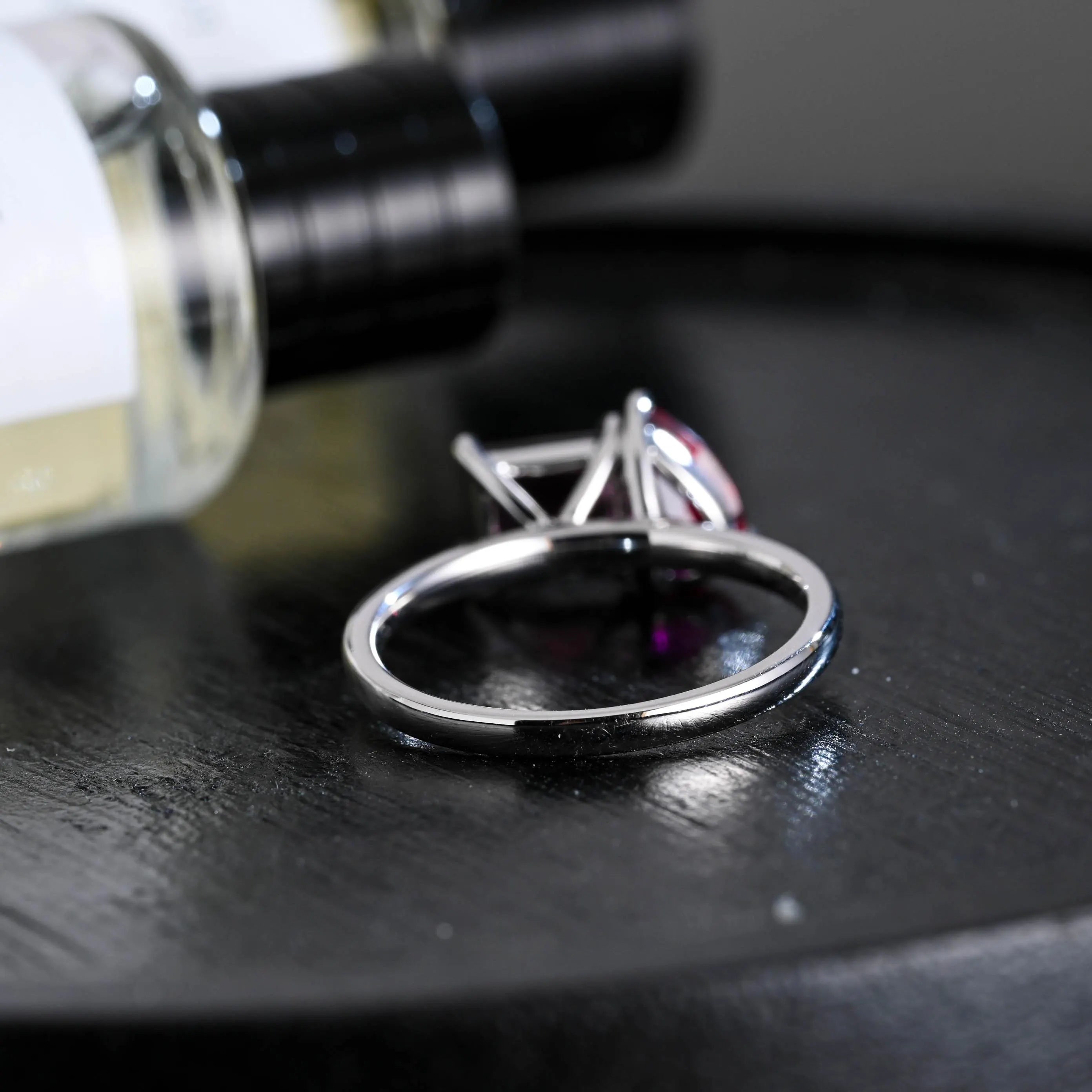 Solid Gold Toi et Moi Princess Garnet & Pear Ruby Engagement Ring, Two Stone Promise Ring