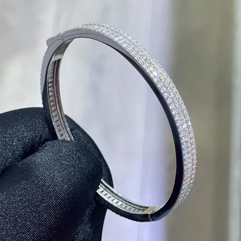 Moissanite Diamond Bangle Bracelet: 5.96ctw VVS, Sterling Silver