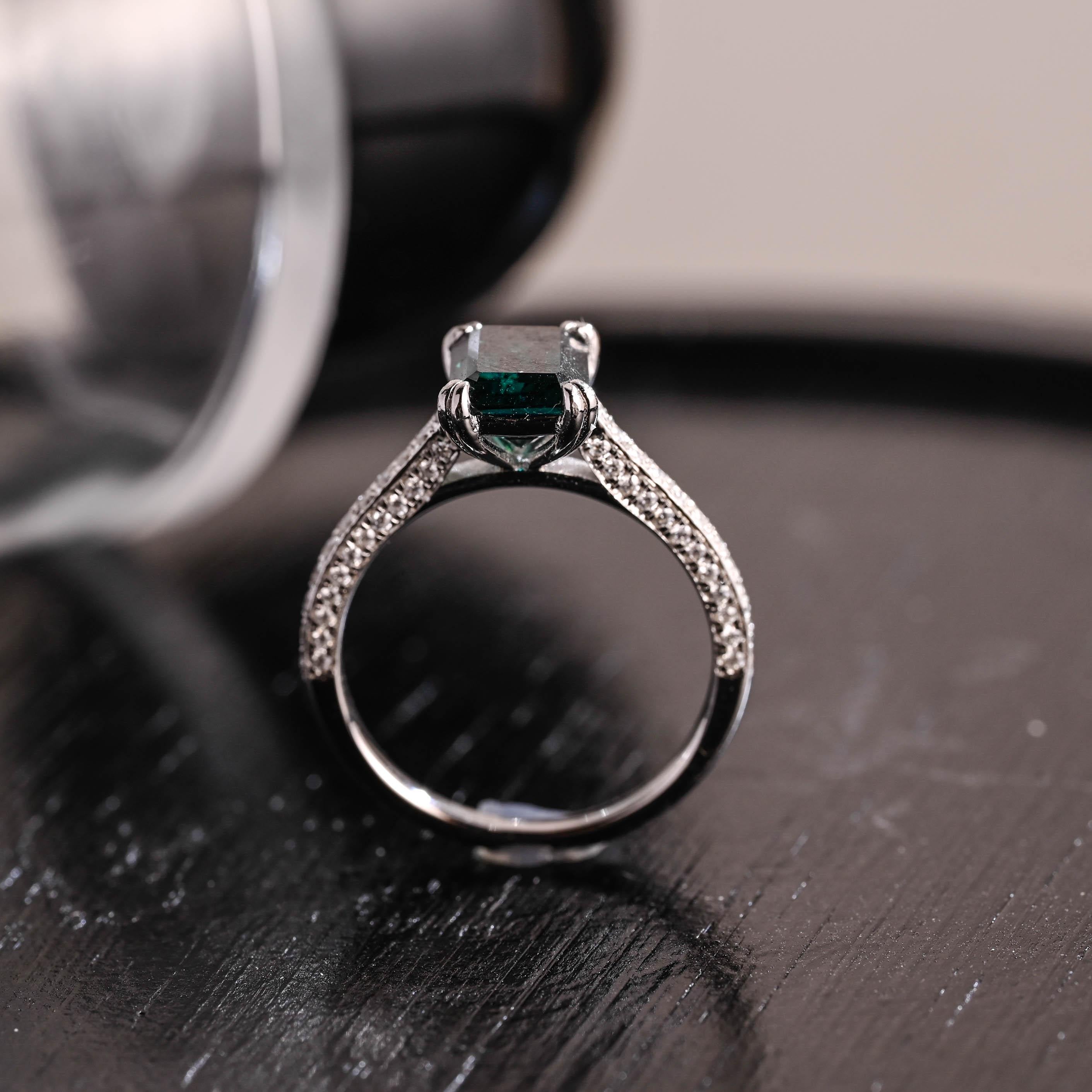 Full Pave Lab Grown Emerald Engagement Ring, Cathedral Setting Wedding Ring, 8 Prongs Anniversary Ring for Women, Moissanite Ring Gifts