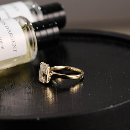 Solid Gold Emerald Cut Moissanite Engagement Ring, Proposal Ring, Promise Ring, Wedding Ring, Anniversary Gift Birthday Gift for Women Wife