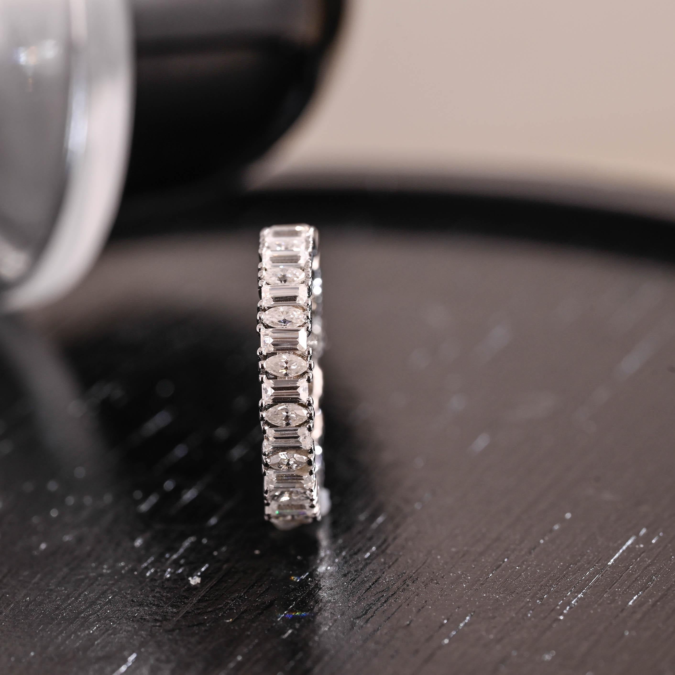 Solid Gold Baguette Marquise Moissanite Eternity Wedding Band