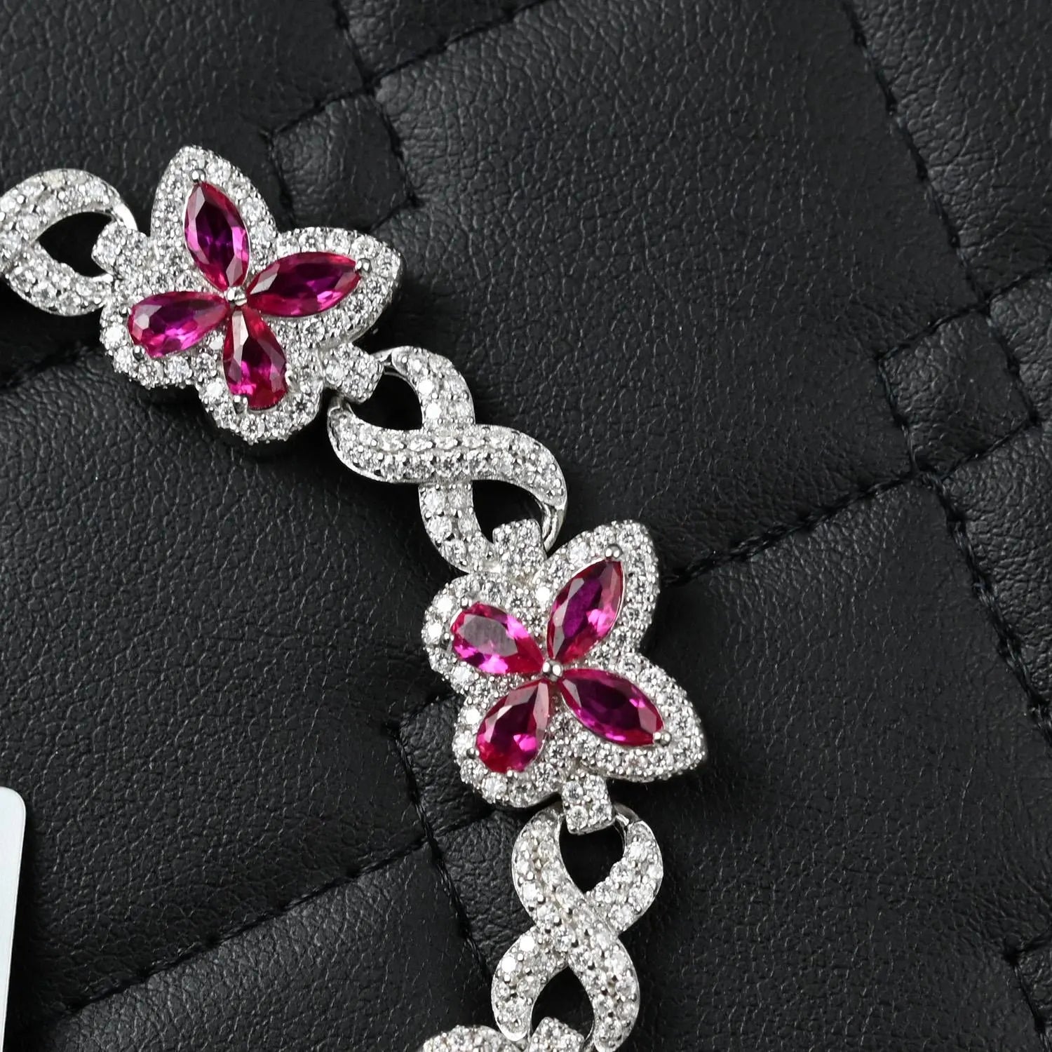 Butterfly Bracelet Infinity Link Pink Sapphire & 4.10CTW Round Moissanites VVS D Color | 12mm Men Women Bracelet | Iced Out Hiphop Bracelet