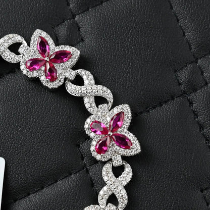 Butterfly Bracelet Infinity Link Pink Sapphire & 4.10CTW Round Moissanites VVS D Color | 12mm Men Women Bracelet | Iced Out Hiphop Bracelet