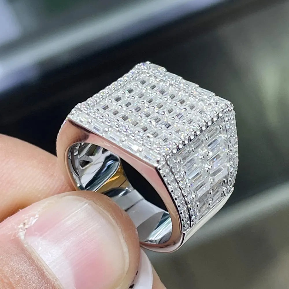 Iced Out Moissanite Ring: Hip Hop Sterling Silver Custom Ring, 5.80 CTW Moissanite