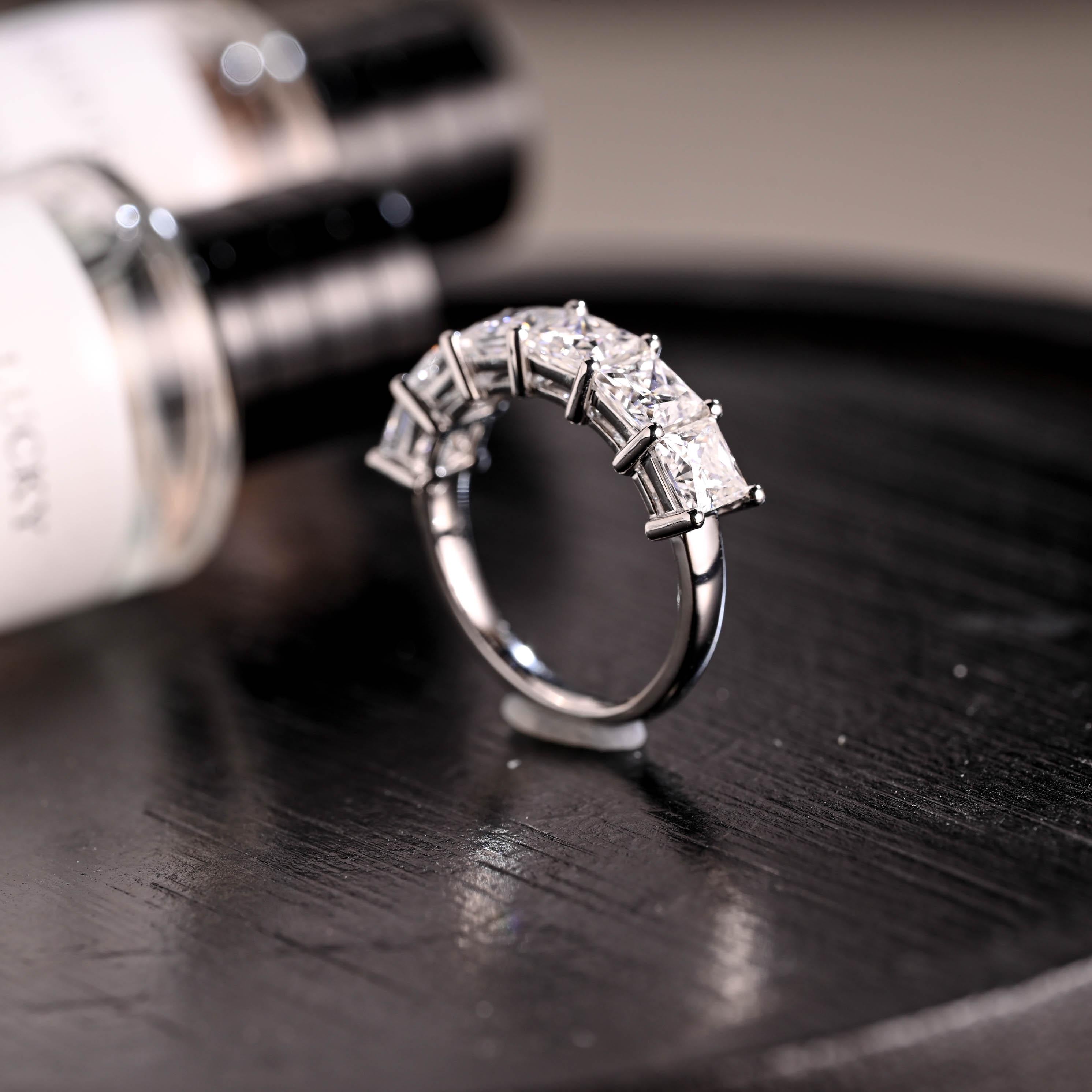 Solid Gold Princess Cut Moissanite Wedding Band, Stackable Ring