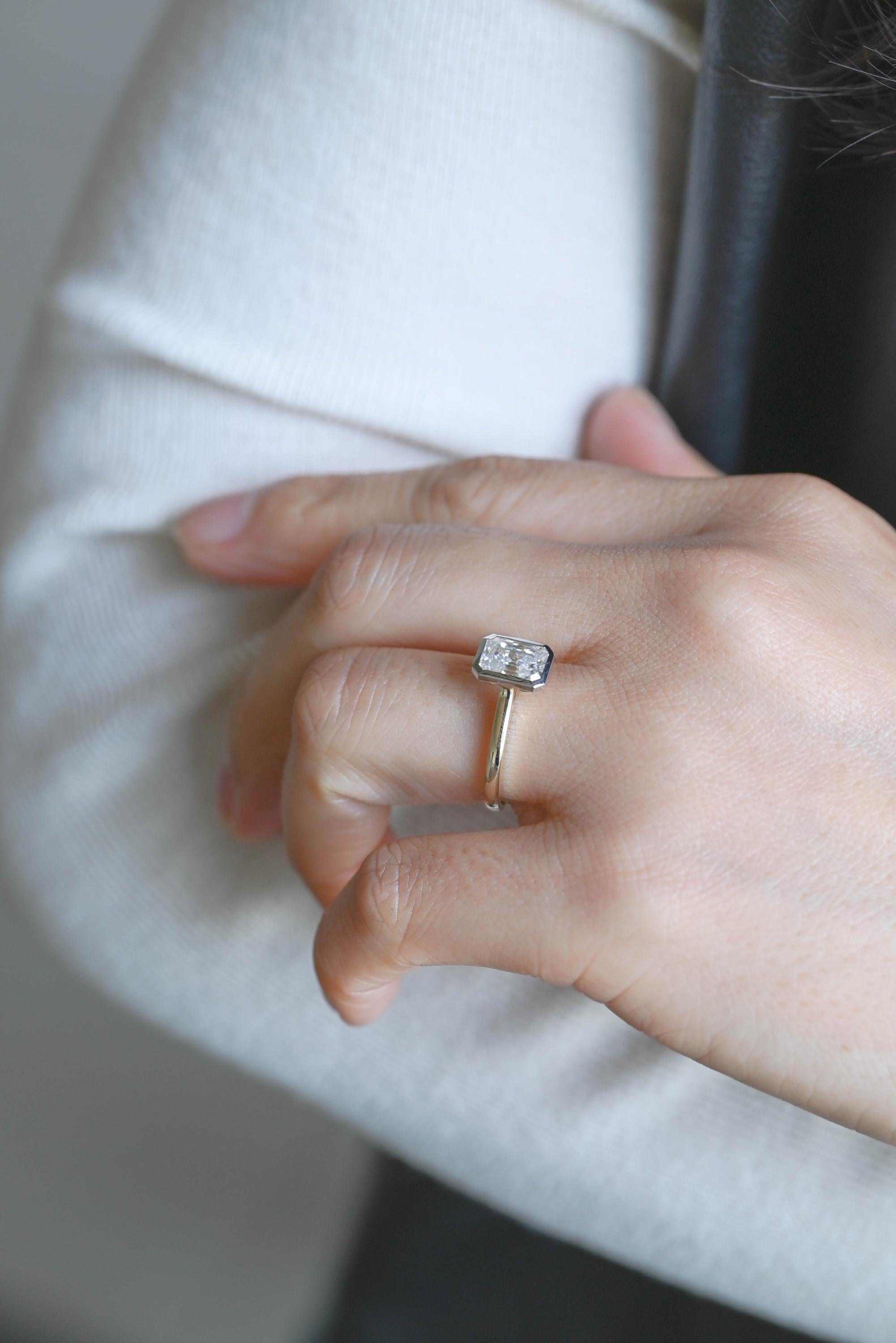 Solid Gold Two Tone Radiant Moissanite Engagement Ring, Anniversary Gift Birthday Gift for Women