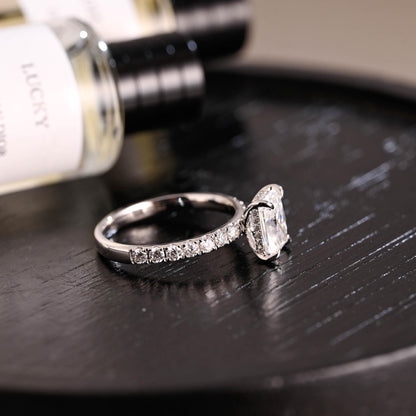 Solid Gold Hidden Halo Radiant Cut Moissanite Engagement Ring, Anniversary Gift for Women Wife