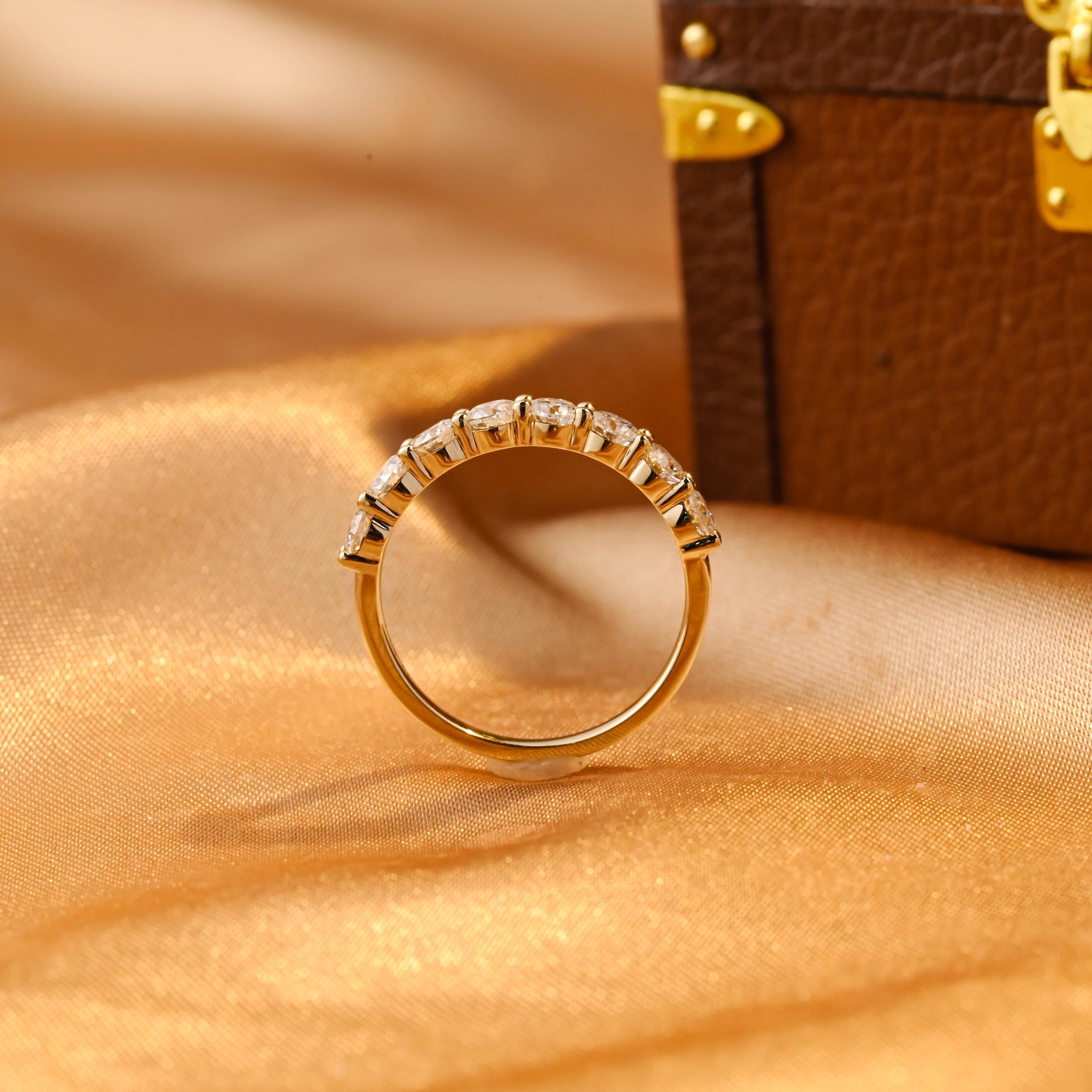 Solid Gold Moissanite Half Eternity Wedding Band, Anniversary Gift