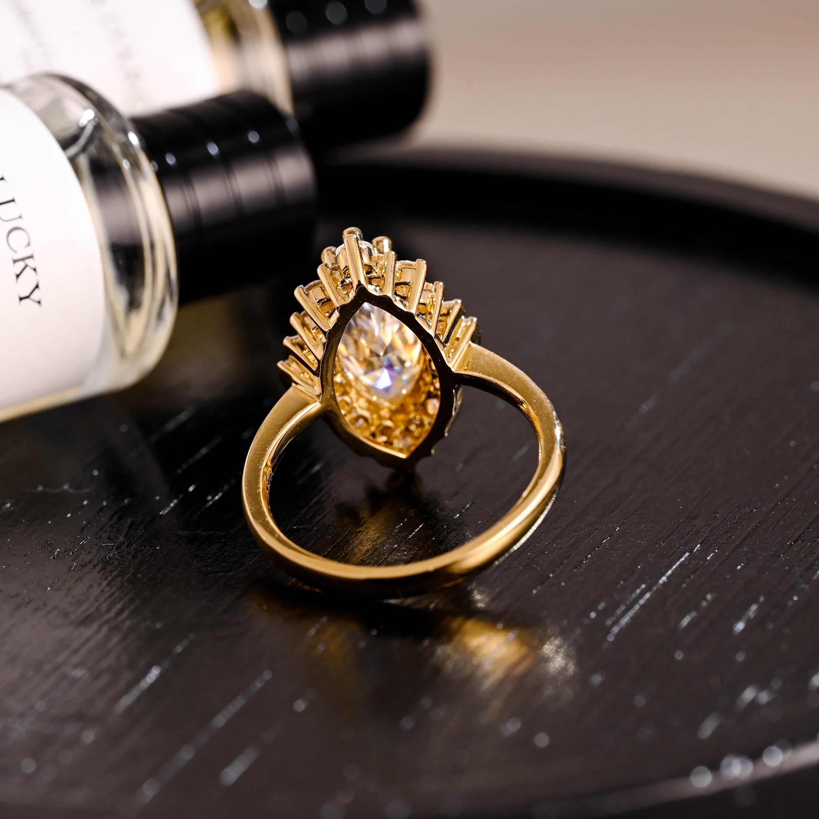 Starburst Marquise Moissanite Engagement Ring, Solid Gold Promise Ring