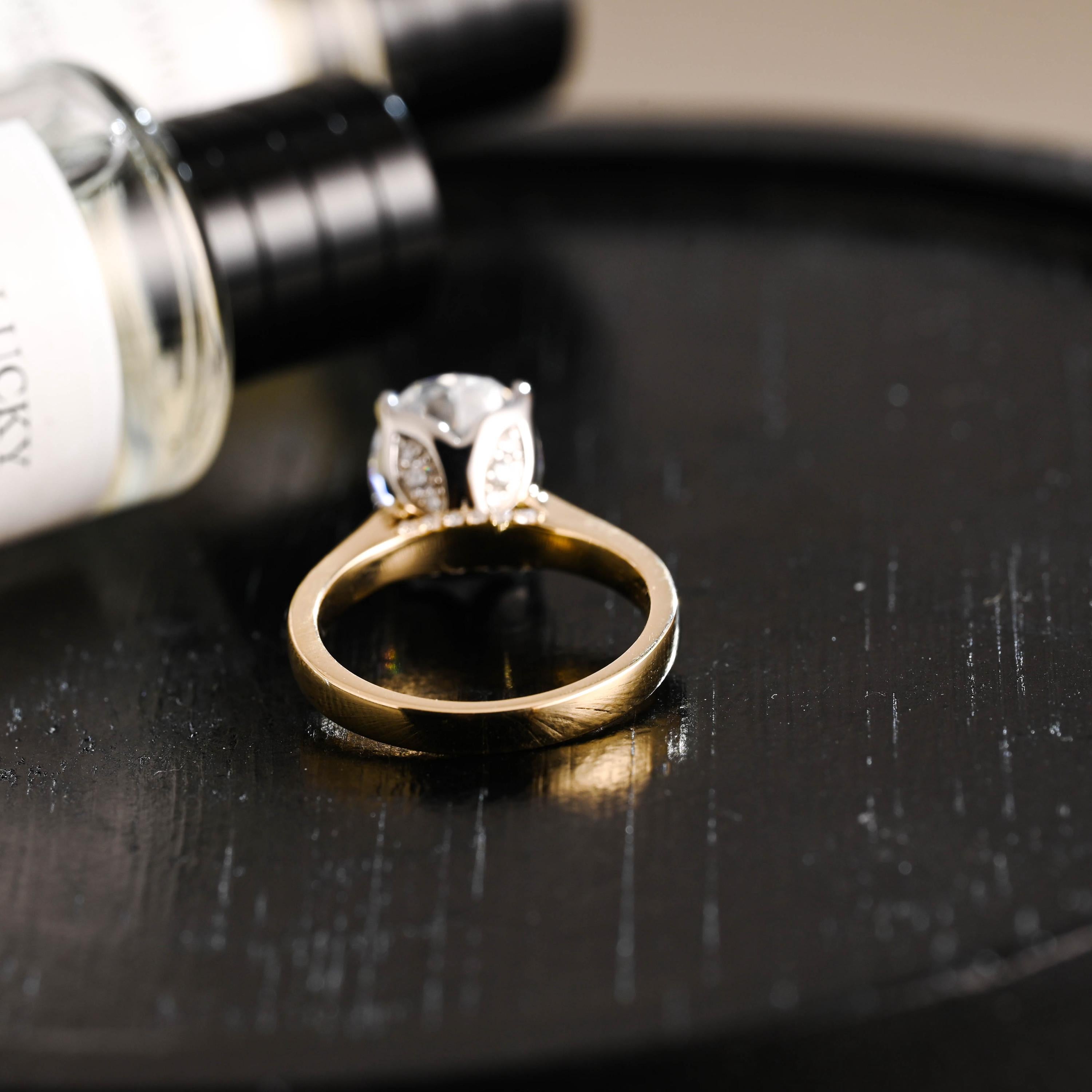 Solid Gold Two Tone Oval Cut Moissanite Engagement Ring, Anniversary Gift for Women
