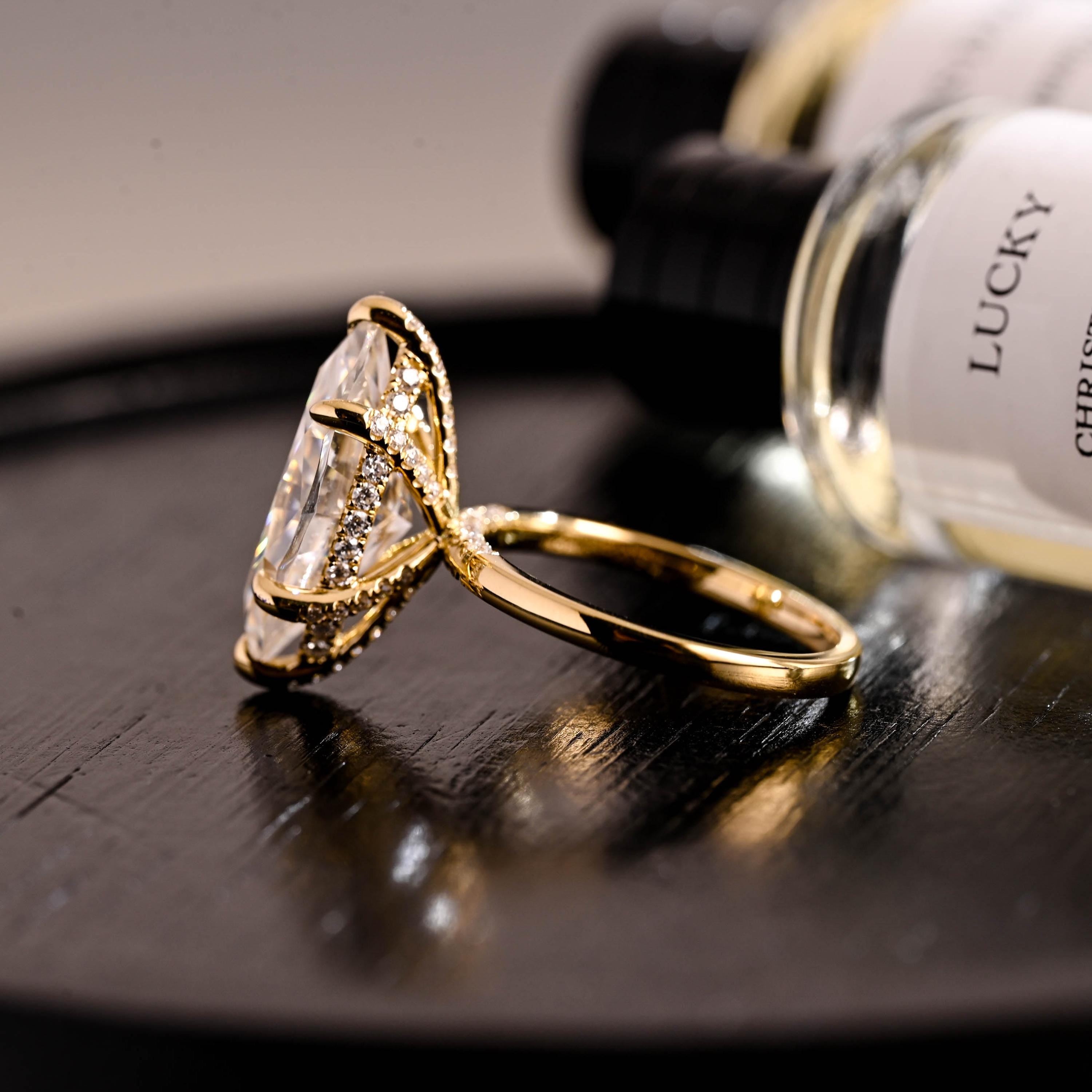 Prong Pave Marquise Cut Moissanite Ring, Solid Gold Wedding Ring, Anniversary Gift